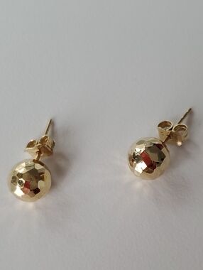 Polished 14k Gold Faceted Ball Stud Earrings - Women's Classic Studs